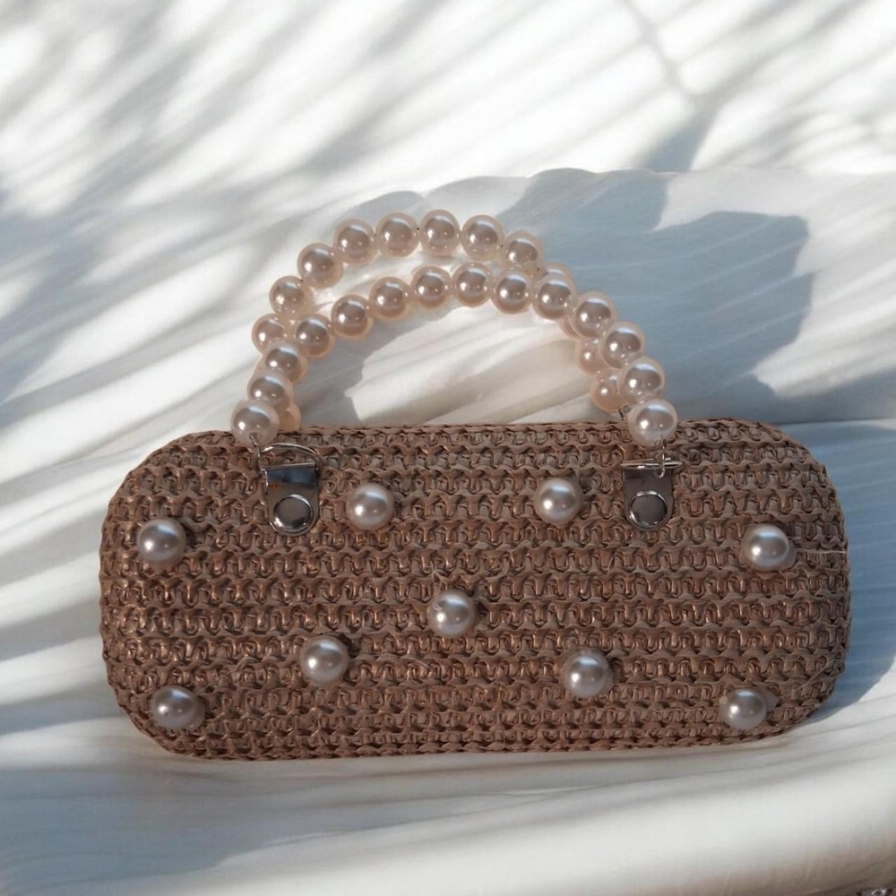 Womens eyeglass case with pearl embellishments and pearl handle